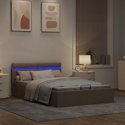 vidaXL Rama łóżka z podnośnikiem i LED, taupe, tkanina, 120 x 200 cm