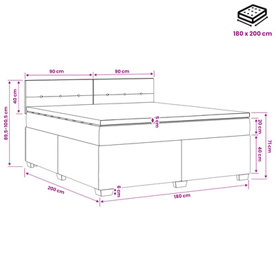 Łóżko Box Spring z materacem i LED ciemnoszary 180 x 200 cm