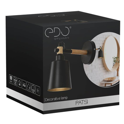 Kinkiet ścienny PATSI E27 żelazo drewno czarny sosna EDO777192 EDO Solutions