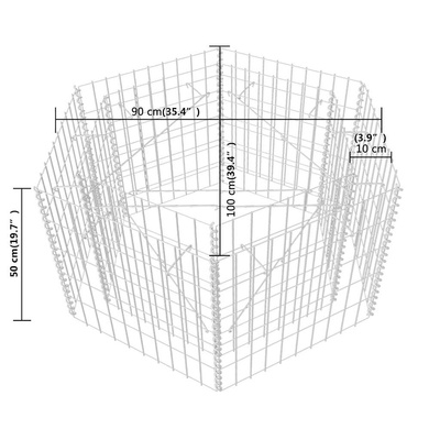 Podwyższona donica gabionowa, sześciokąta, 100 x 90 x 50 cm