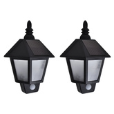 Ścienne lampy solarne, 2 szt., z detektorem ruchu, czarne