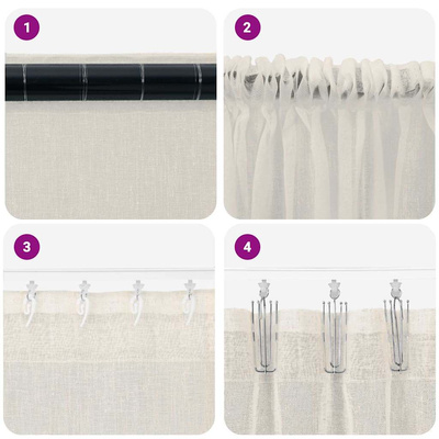 Firany Voile z zasłonami 2 pcs Kremowy 175 x 140 cm Poliester
