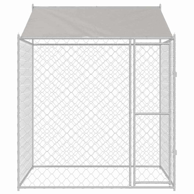 Klatka dla psa z dachem srebrny 200 x 200 x 258 cm Stal i PE