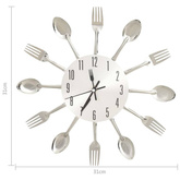 vidaXL Zegar ścienny z łyżek i widelców, srebrny, 31 cm, aluminium