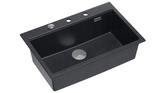 Zlewozmywak granitowy MARC 1-komorowy 76x50 cm czarny/black diamond + elementy stal szlachetna