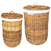 Kosz na pranie z pokrywą 2 pcs Naturalny Brąz Rattan Kubu