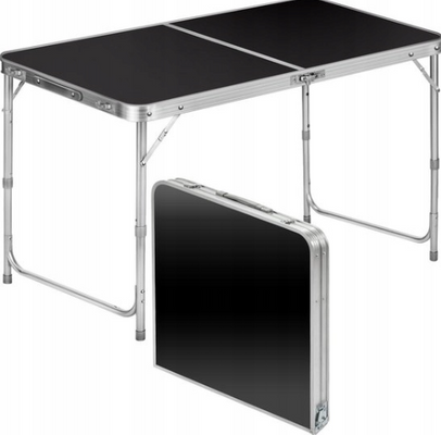Stół Turystyczny Kempingowy Składany Regulowany Aluminiowy Czarny 120x60cm