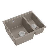 QUADRON | LOGAN 150 | granitowy zlewozmywak kuchenny BEŻ + STAL | wymiary: 56 x 46 x 22 cm | 1,5-komorowy podwieszany | podbudowa szafki od: 60 cm