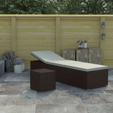 vidaXL Leżak z poduszką i stolikiem, polirattan, brązowy