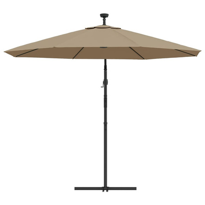 vidaXL Parasol wiszący z LED i stalowym słupkiem, 300 cm, taupe