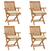 vidaXL Składane krzesła ogrodowe z poduszkami, 4 szt., drewno tekowe