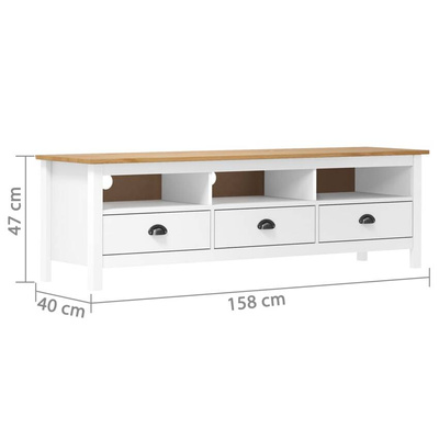 vidaXL Szafka pod TV Hill, biała, 158x40x47 cm, lite drewno sosnowe