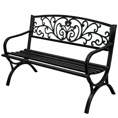 Ławka Ogrodowa Taras Ogród Parkowa Metalowa Oparcie Zdobiona Czarna 127 cm