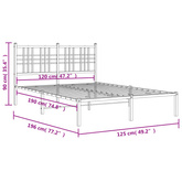 Metalowa rama łóżka z wezgłowiem, czarna, 120x190 cm