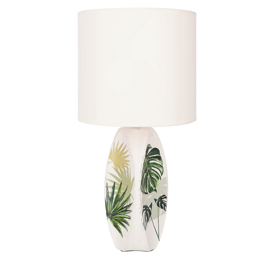 Lampka nocna Palma biała ceramiczna rustykalna z abażurem