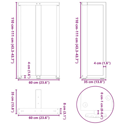 Nogi do stołu barowego w kształcie litery T 2 szt. Czarne 60x35x(110-111) cm Stal
