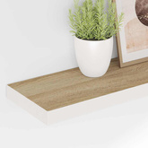 vidaXL Półki ścienne, 2 szt., dębowo-białe, 80x23,5x3,8 cm, MDF