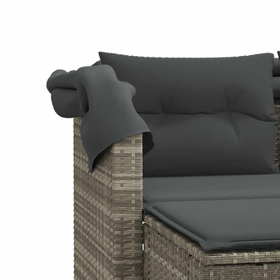 2-os. sofa ogrodowa, daszek i podnóżki, jasnoszara, rattan PE