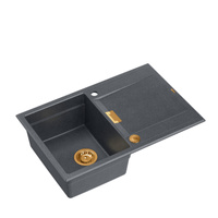 Zlewozmywak granitowy OWEN 111 – jednokomorowy, wpuszczany, black diamond/elementy miedziane, Quadron