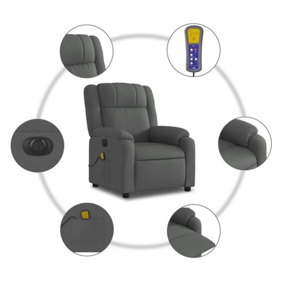 vidaXL Rozkładany fotel masujący, elektryczny, ciemnoszary, tkanina