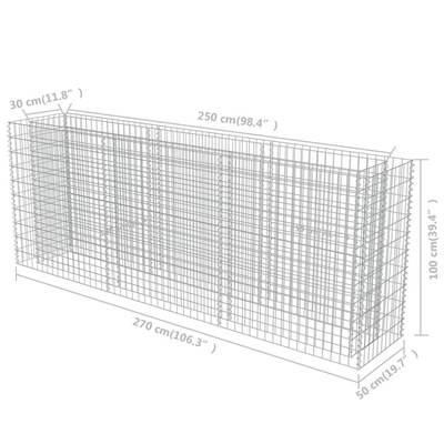 vidaXL Podwyższona donica gabionowa, galwanizowana stal, 270x50x100 cm