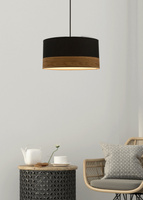 Lampa wisząca z abażurem Porto czarna z fornirem do salonu