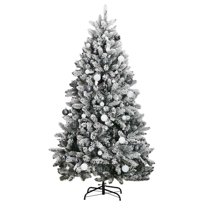 Sztuczna choinka na zawiasach, 300 lampek LED i bombki, 270 cm