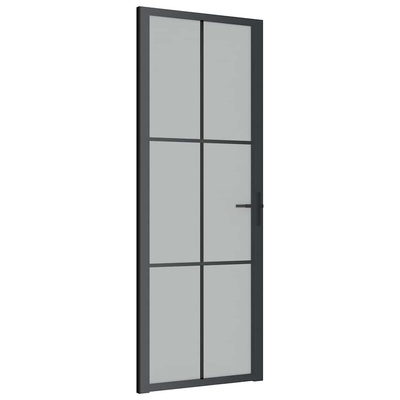 vidaXL Drzwi wewnętrzne, 76x201,5 cm, czarne, matowe szkło i aluminium