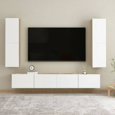 vidaXL Szafki telewizyjne, 2 szt., biel i dąb sonoma, 30,5x30x110 cm
