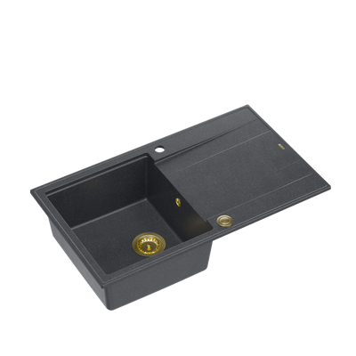 EVAN 111 GraniteQ zlewozmywak z syfonem Push 2 Open 1-komorowy z/o (860x500x210) black diamond / elementy złote