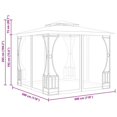 vidaXL Altana ogrodowa z siatkami, 300x300x265 cm, antracytowa