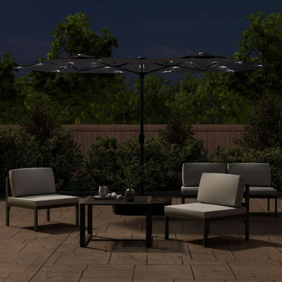 Podwójny parasol ogrodowy z LED, czarny, 316x145 cm