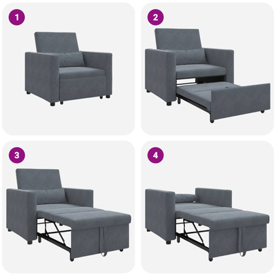 Rozkładana sofa jednoosobowa z kółkami ciemno szary Aksamit