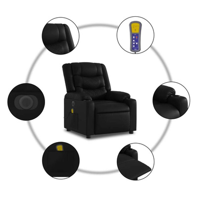 vidaXL Rozkładany fotel masujący, elektryczny, czarny, sztuczna skóra