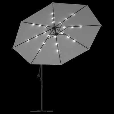 Parasol wiszący z LED i metalowym słupkiem, 350 cm, piaskowy