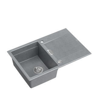 Zlewozmywak granitowy OWEN 111 – jednokomorowy, wpuszczany, silver stone/elementy stalowe, Quadron
