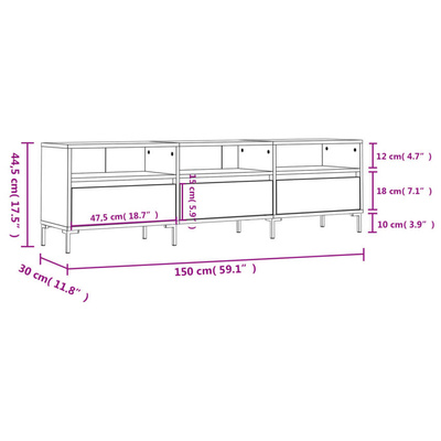 vidaXL Szafka pod TV, czarna, 150x30x44,5 cm, materiał drewnopochodny