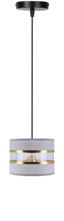Lampa wisząca z abażurem Pandy czarna abażur szary ze złotym do jadalni