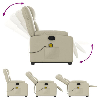 vidaXL Podnoszony fotel masujący, rozkładany, kremowy, ekoskóra