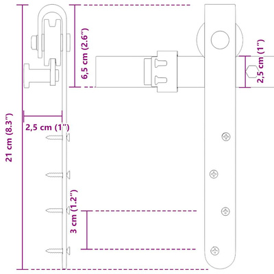 System do drzwi przesuwnych do mebli, 200 cm, stal węglowa model standard