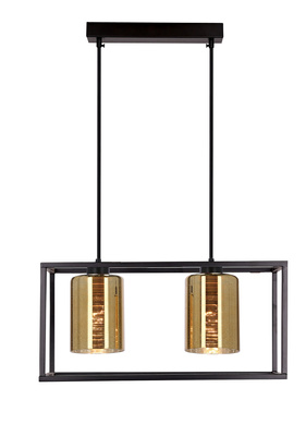 Lampa wisząca LURI 2x40W E27 czarna ze złotymi kloszami, nowoczesna oprawa sufitowa do salonu i kuchni, loftowy styl, elegancki minimalizm