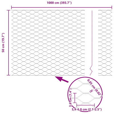 Ogrodzenie heksagonalne 0,5 x 10 m Stal galwanizowana srebrny