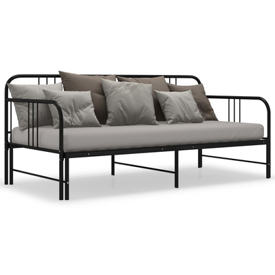 z wysuwaną ramą łóżka, czarna, metalowa, 90x200 cm Sofa