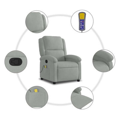 vidaXL Rozkładany fotel masujący, jasnoszary, obity aksamitem model standard