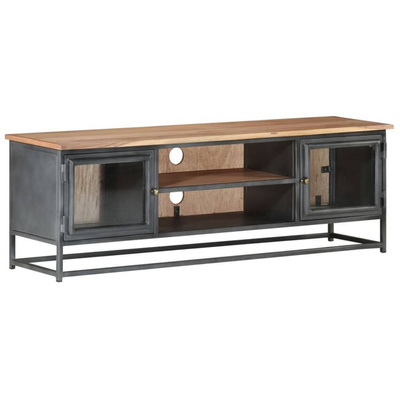 vidaXL Szafka pod TV, szara, 120x30x40 cm, lite drewno akacjowe i stal