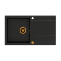 EVAN 111 GraniteQ zlewozmywak z syfonem Push 2 Open 1-komorowy z/o (860x500x210) pure carbon / elementy miedziane