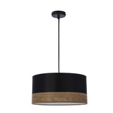 Lampa wisząca z abażurem Porto czarna z fornirem do salonu