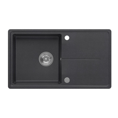 Zlewozmywak granitowy TONY 111 – jednokomorowy, wpuszczany, black dotted/elementy stalowe, Quadron
