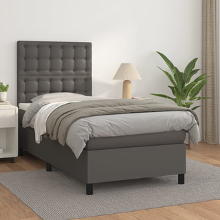 vidaXL Łóżko kontynentalne z materacem, szare, ekoskóra 90x200 cm model standard