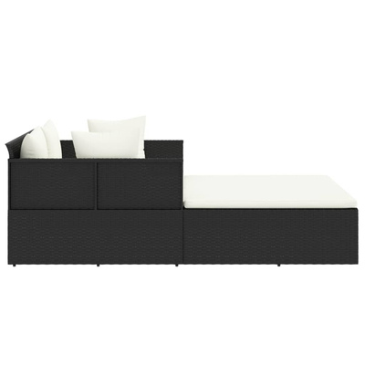 vidaXL Leżak z poduszką, czarny, 182x118x63 cm, rattan PE